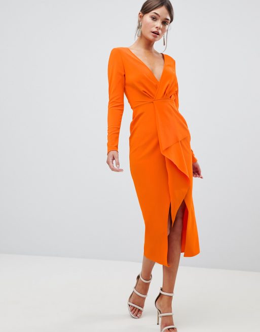 Long sleeve shop plunge midi dress