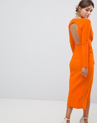 orange long sleeve midi dress