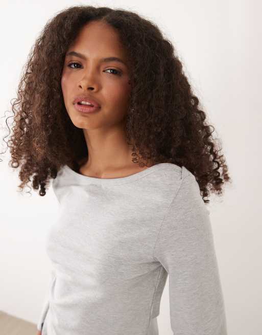 ASOS DESIGN long sleeve with boat neck top in grey, 2 of 4