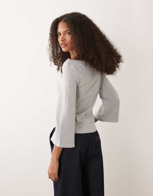ASOS DESIGN long sleeve with boat neck top in grey, 3 of 4