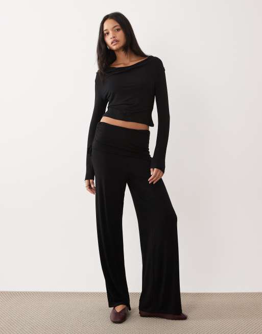 ASOS DESIGN long sleeve with deep cowl co-ord top in black, 2 of 4