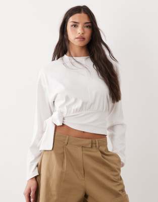 Asos Design Long Sleeve With Drape Top In White