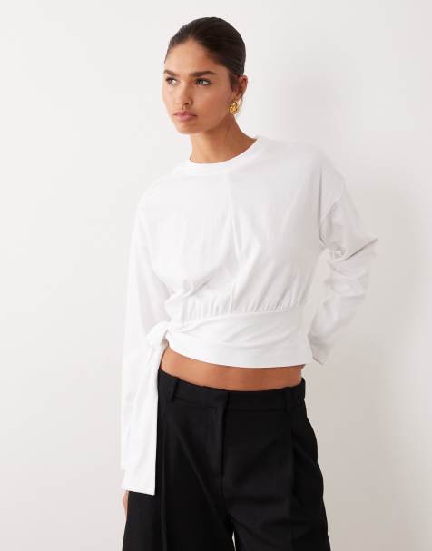 ASOS DESIGN long sleeve with drape top in white - view 1