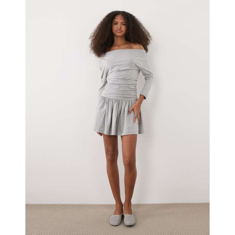 asos grey dress DESIGN Ruched Corset Bandeau Mini In Perfect for formal events or special occasions ASOS DESIGN one shoulder draped