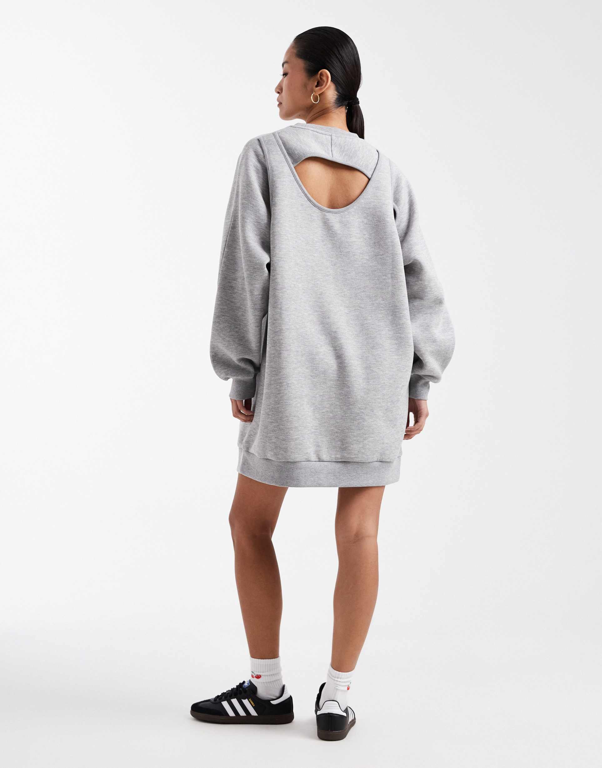 asos design long sleeve with keyhole mini sweat dress in gray