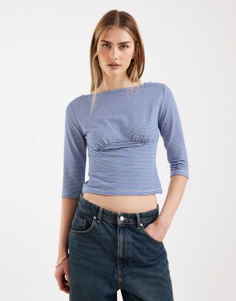 ASOS DESIGN long sleeve with tie detail co-ord top in stripe - view 1