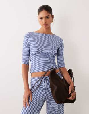 Asos Design Long Sleeve With Tie Detail Top In Neutral