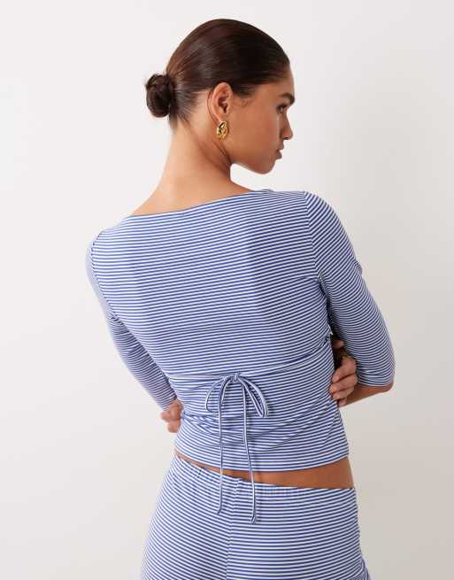 ASOS DESIGN long sleeve with tie detail top in stripe - part of a set, 4 of 4