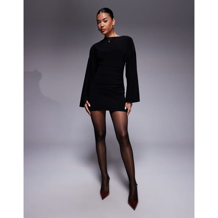 long sleeve dress with black tights Black Long Sleeve Knit Dress main image 0