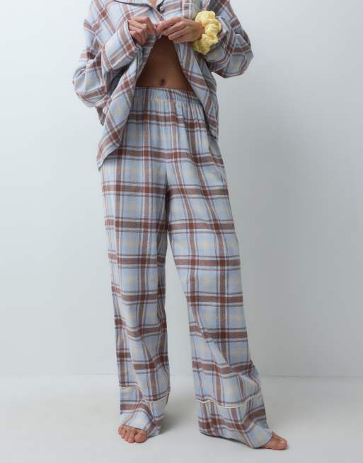 ASOS DESIGN long sleeve woven pyjama set in blue check, 5 of 5