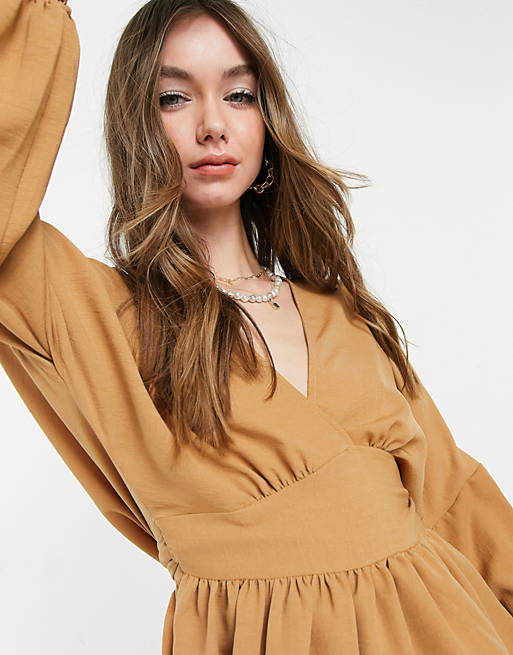 Tops Shirts & Blouses/long sleeve wrap front top in camel 