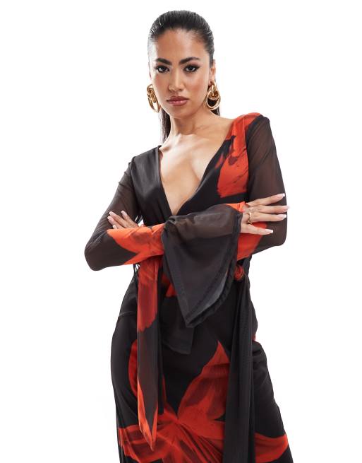 Asos design long sleeve wrap shirt midi dress clearance