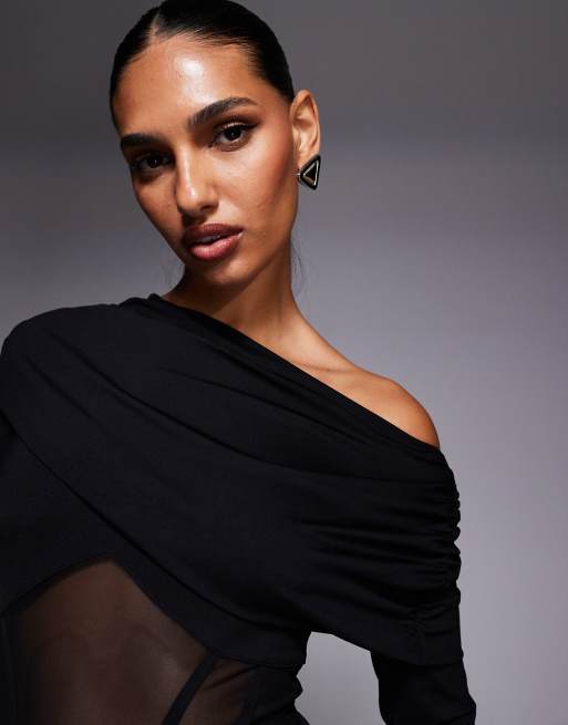 ASOS DESIGN long sleeve wrap over corset bodysuit in black, 2 of 4