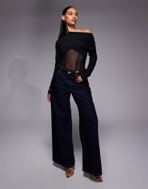 ASOS DESIGN long sleeve wrap over corset bodysuit in black, 3 of 4