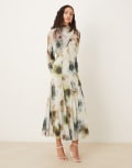[ASOS DESIGN] ASOS DESIGN long sleeve wrap over top dress with godet full skirt and low back in watercolour blurred floral print-Multi 10 Watercolour floral