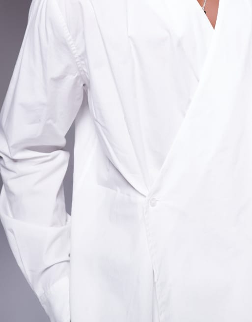 ASOS DESIGN long sleeve wrap shirt in white | ASOS