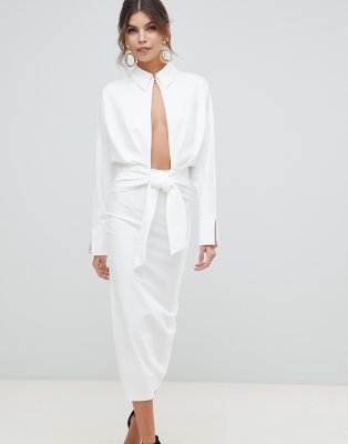 white wrap long sleeve dress