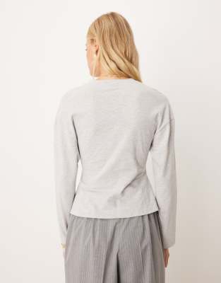 Asos Design Long Sleeve Wrap T-shirt In Gray