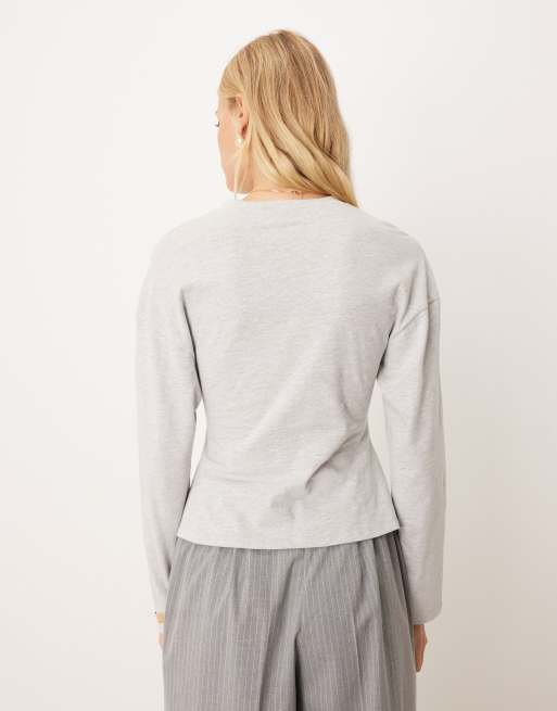 ASOS DESIGN long sleeve wrap T-shirt in gray heather