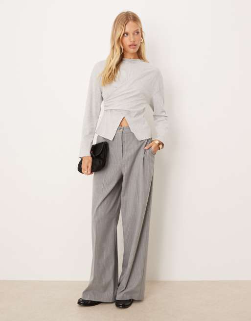 ASOS DESIGN long sleeve wrap T-shirt in gray heather