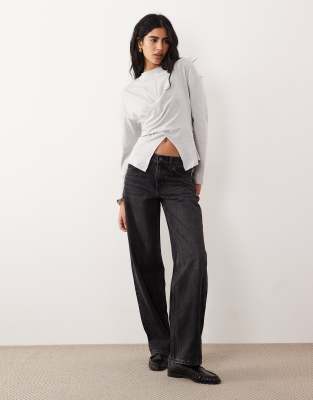 Asos Design Long Sleeve Wrap T-shirt In Gray