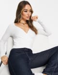 [ASOS DESIGN] ASOS DESIGN long sleeve wrap top in white 4 White