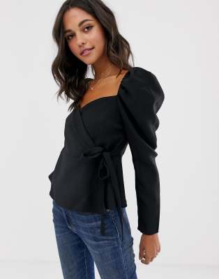 asos black wrap top