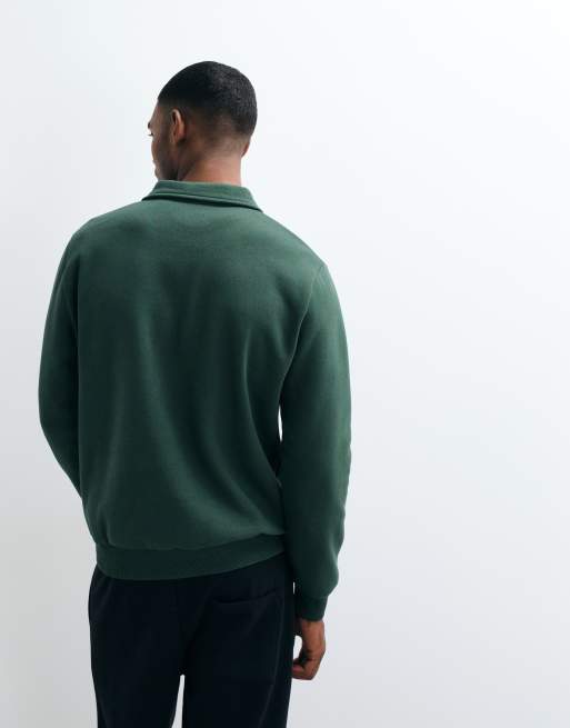 ASOS DESIGN long sleeve zip polo in green, 2 of 5