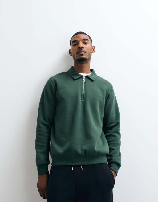 ASOS DESIGN long sleeve zip polo in green, 4 of 5
