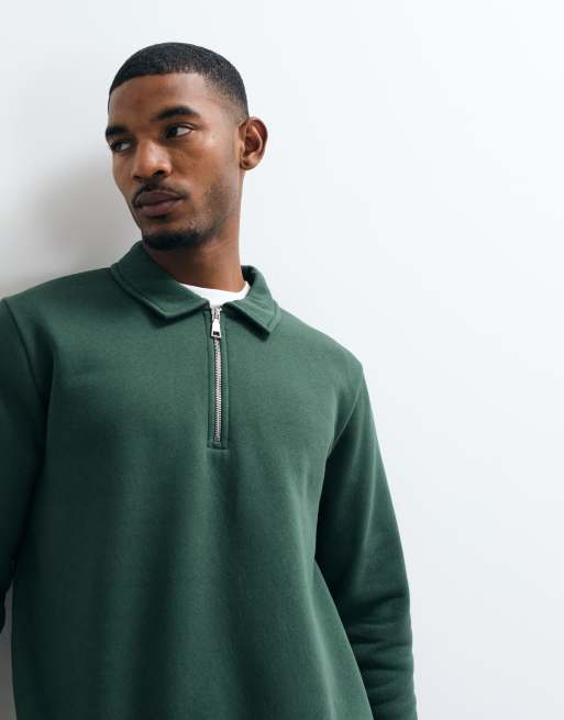 ASOS DESIGN long sleeve zip polo in green, 5 of 5