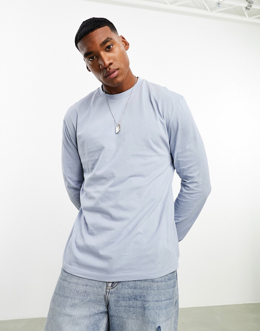 ASOS DESIGN long sleeved crew neck t-shirt in washed blue