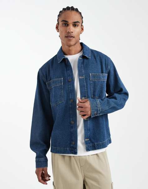 ASOS DESIGN long sleeved denim shirt in dark wash blue with tint - view 1