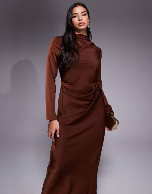 ASOS DESIGN long sleeved high neck pleated bodice midi dress, 2 of 4
