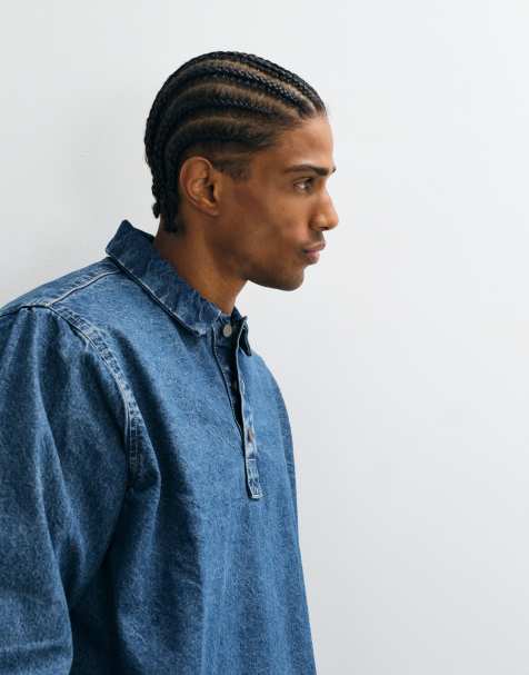ASOS DESIGN long sleeved oversized denim shirt in mid wash blue - view 1