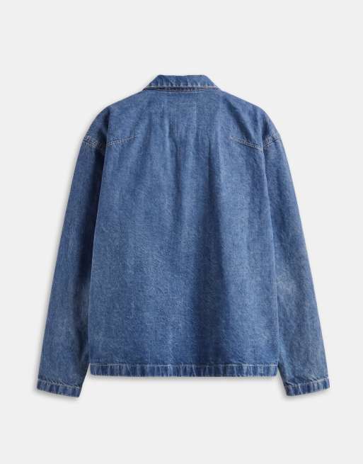 ASOS DESIGN long sleeved oversized denim shirt in mid wash blue, 8 of 10