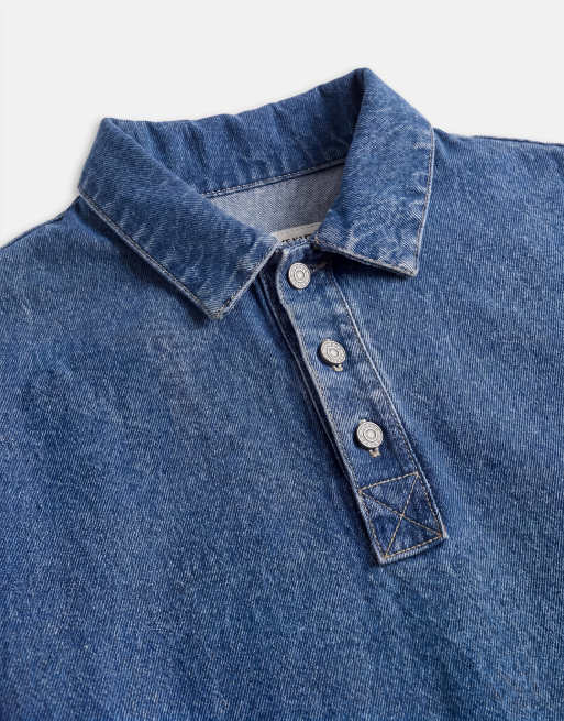 ASOS DESIGN long sleeved oversized denim shirt in mid wash blue, 9 of 10