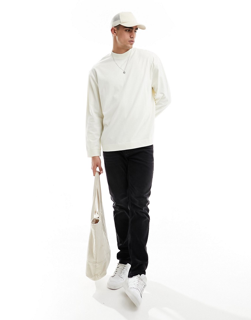 ASOS DESIGN long sleeved turtle neck with seam detail in ecru-White