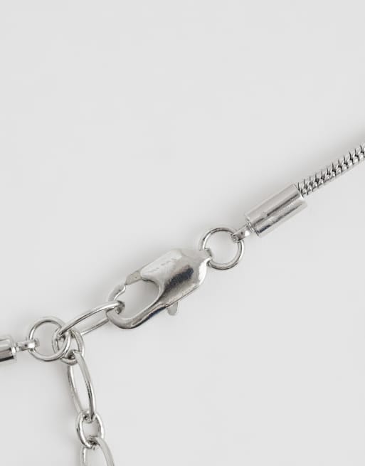 ASOS DESIGN long snake chain necklace with large oval pendant in silver tone, 3 of 4