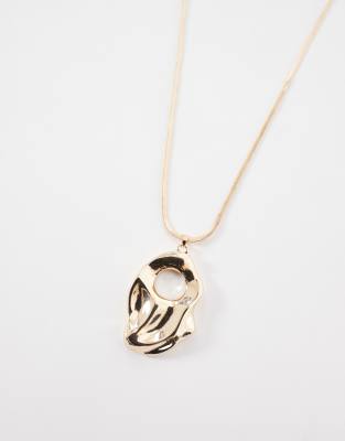 Asos Design Long Snake Chain Necklace With Molten Pendant In Gold