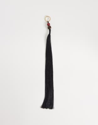 Asos Design Long Tassel Bag Charm With Beading Detail In Black