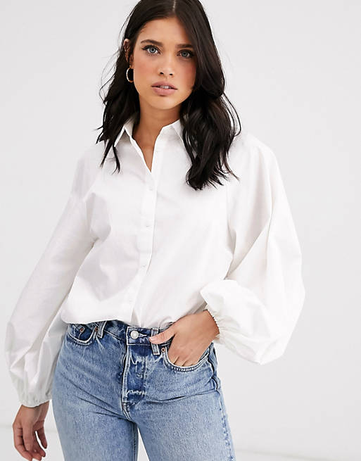 ASOS DESIGN long volume sleeve shirt in cotton in white