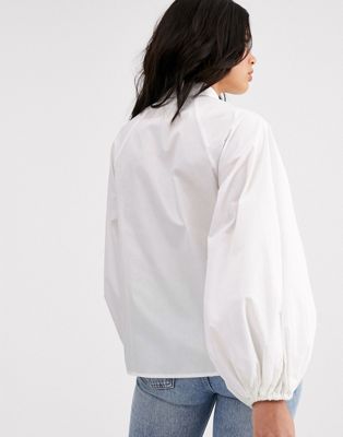 ASOS DESIGN long volume sleeve shirt in cotton in white | ASOS