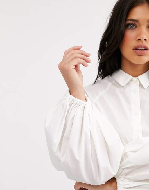 ASOS DESIGN long volume sleeve shirt in cotton in white