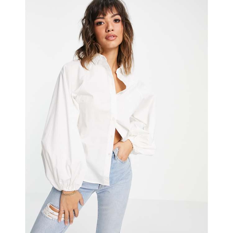 ASOS DESIGN long volume sleeve shirt in cotton white