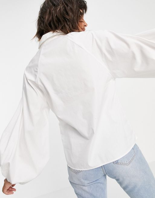 ASOS DESIGN long volume sleeve shirt in cotton white | ASOS