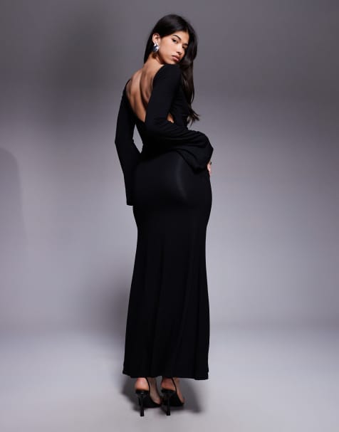cotton a line maxi dress Cotton Blend V-Neck Women A-Line Tiered Maxi Dress, Dark Brown / XS main image 0