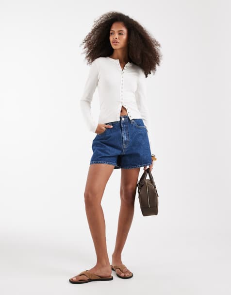 ASOS DESIGN longer a line short in clean mid blue