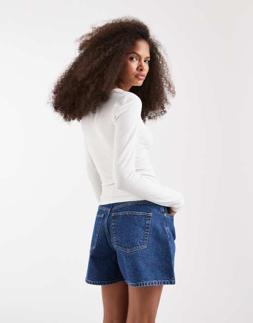 ASOS DESIGN longer a line short in clean mid blue, 5 of 5