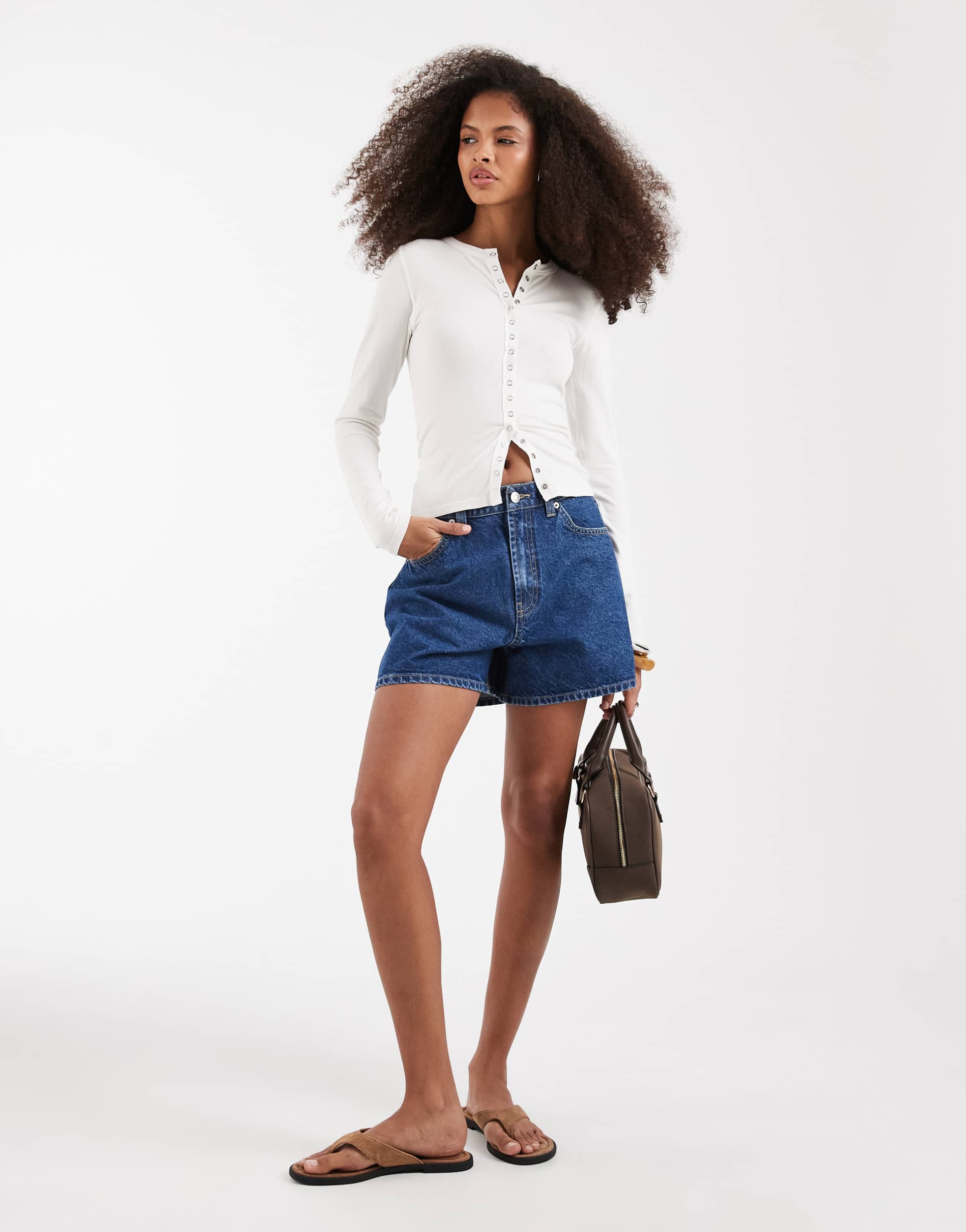 asos design longer a-line shorts in clean mid blue