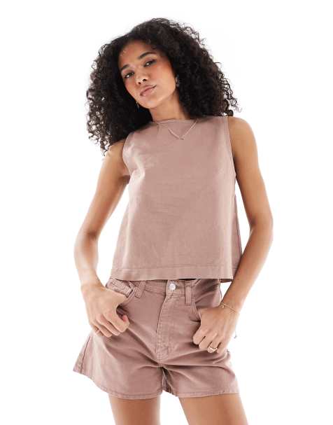 ASOS DESIGN longer a line shorts in mocha (part of a set) - view 1
